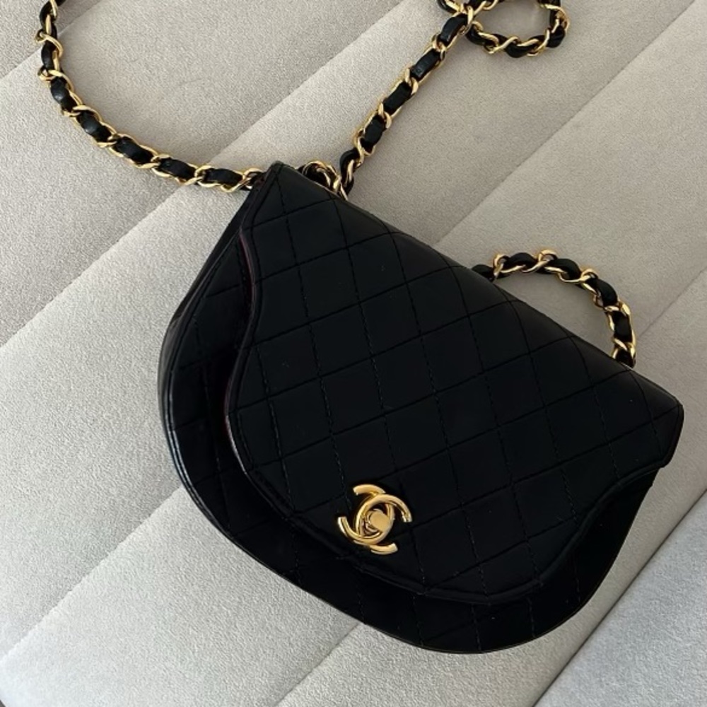 Vintage Chanel Half Moon mini flap bag with 24k gold hardware